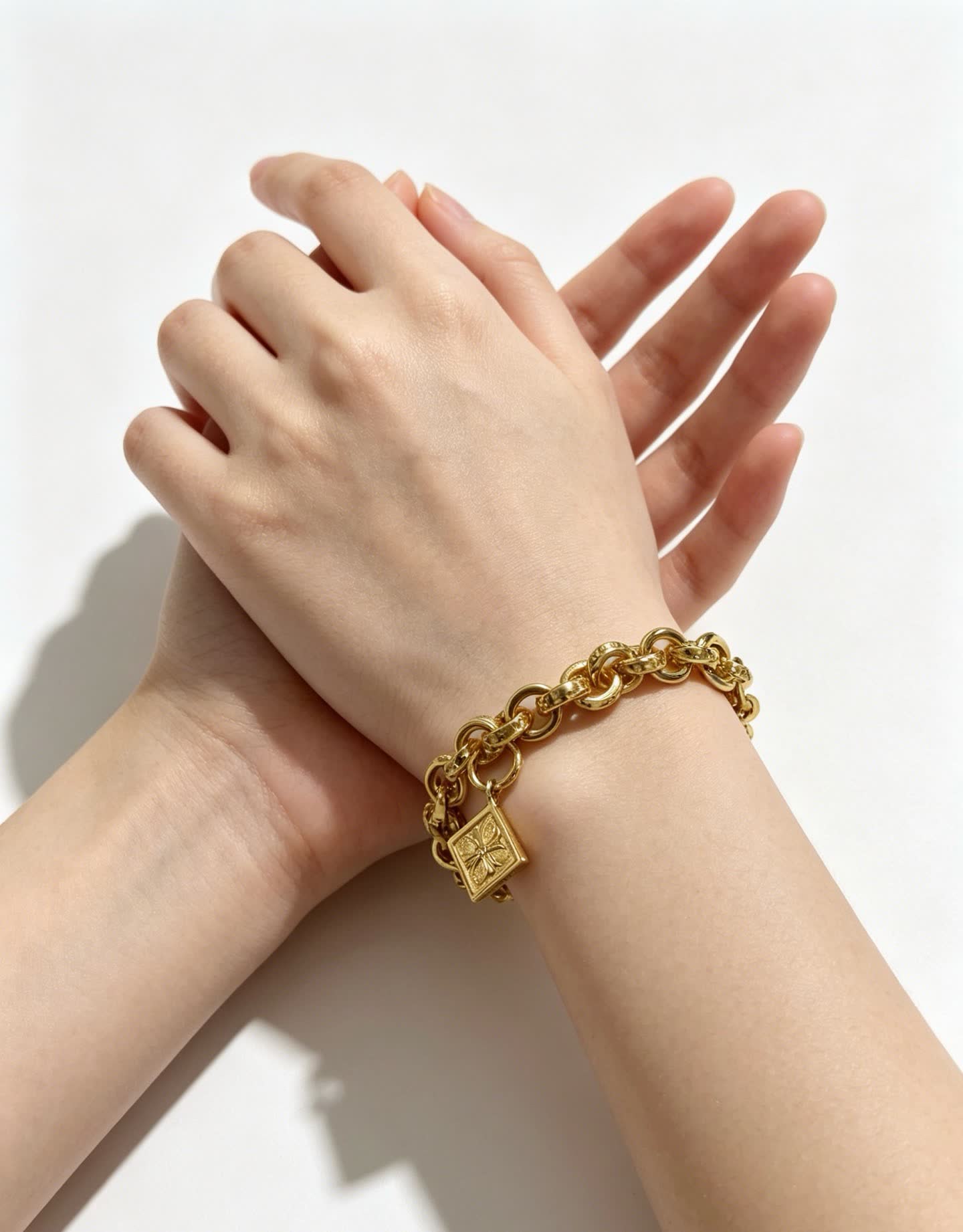 Chrome Hearts Gold-Plated Bracelet with Square Charm